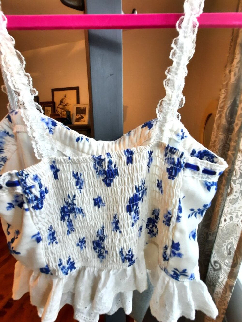 Blue Floral Lace Trim Cami – Cottagecore / Coquette Style.  Has flaw. - Picture 5 of 8